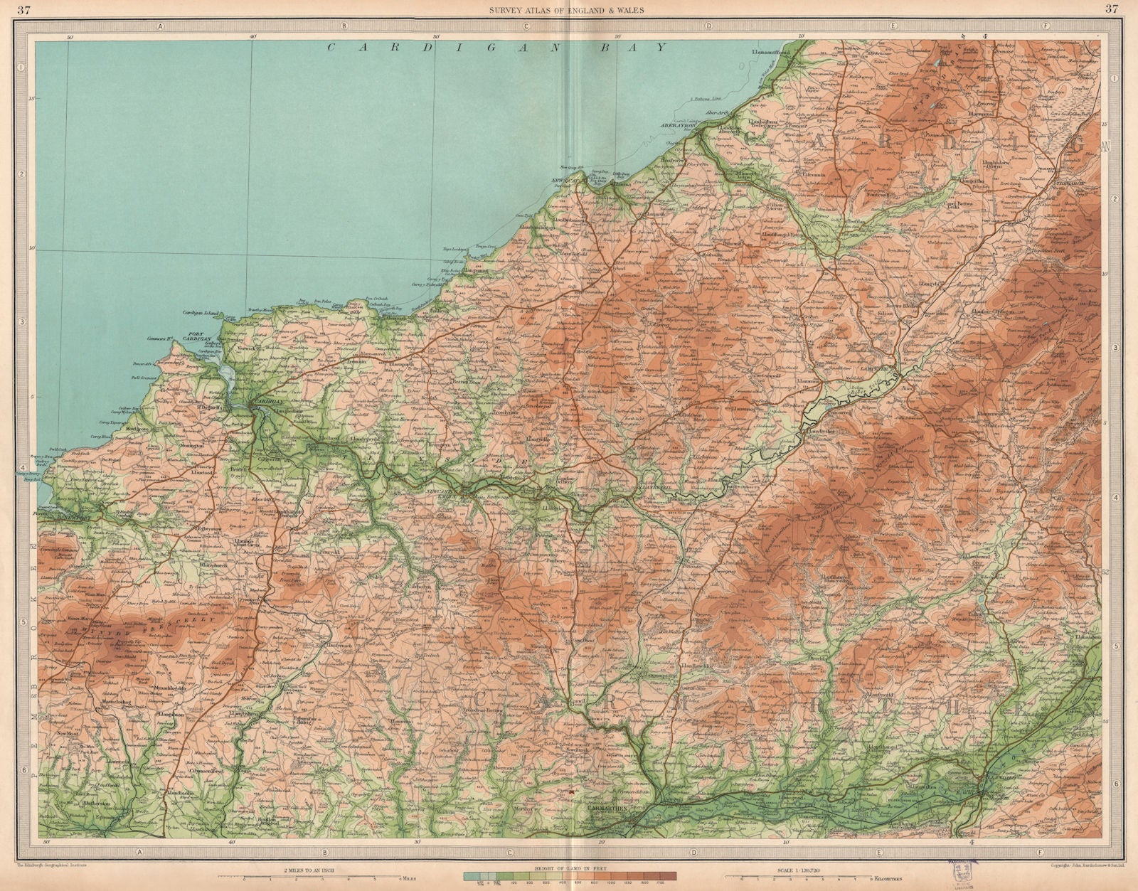 SOUTH WEST WALES. Cardigan Pembrokeshire Carmarthen Llandilo Newport 1939 map